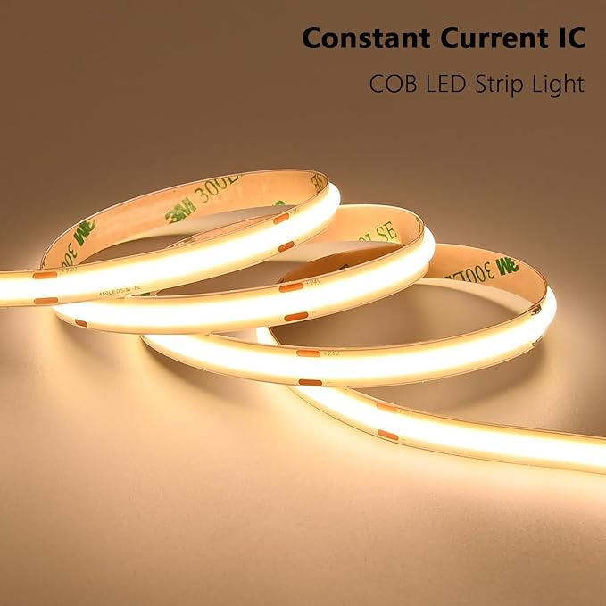 24V COB LED Strip Lights 65.6ft Kit, 3000K Warm White Cuttable Adhesive 480LEDs/M CRI 90+ LED Tape Light with Power Supply for Bedroom Kitchen Living Room Ceiling