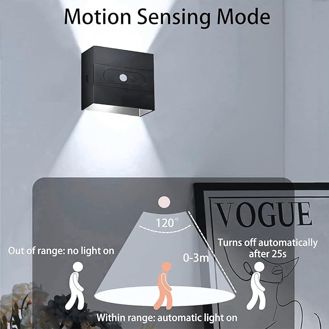 Wall Lights with Motion Sensor Indoor LED Modern Wall Lamp Brightness Adjustable Wall Sconce Recargables USB Con Batería Lighting Fixtures for Living Room Bedroom Corridor (White Light,White)