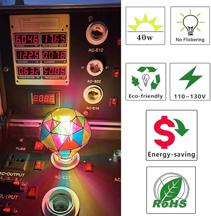 I-SHUNFA Stained Glass Edison LED Light Bulb, E26 Standard Base 6 Watts Heatless G95 Globe Shape LED Light Bulbs for Home Party, Recreation Room,Balcony,Garden,Christmas Decoration（Non-dimmable ）
