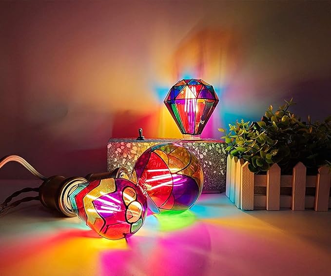 I-SHUNFA Non-Dimmable Edison Stained Glass LED Light Bulb, E26 Base A19/A60 LED Light Bulbs for Home Party,Recreation Room,Balcony,Garden,Christmas Decoration 2 Pack