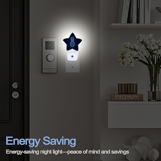 Pineapple Starry Sky Nightlight,Abstract Blue Line Star Night Lights Plug into Wall Decorations for Bedroom Bathroom,Dusk to Dawn Sensor Kitchen Hallway Stairs Energy Efficient Desk Lamp