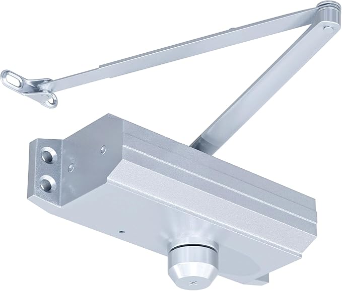Automatic Door Closer, Adjustable Self Closing, Backcheck Function, ADA Compliant, UL 3 Hour Fire Rated, Grade 1 Heavy Duty, 2 Million Cycles, Residential & Commercial Use, Silver Aluminum