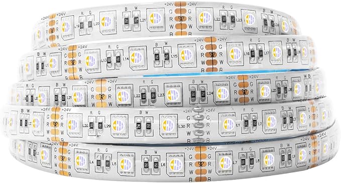 BTF-LIGHTING 5050 RGBW RGB+Warm White(2700K-3000K) 4 Colors in 1 LED Tape Light DC24V 5m 16.4ft 60LED/m Multi-Colored IP65 White 12mm PCB for Bedroom Kitchen Home Decoration(No Adapter or Controller)