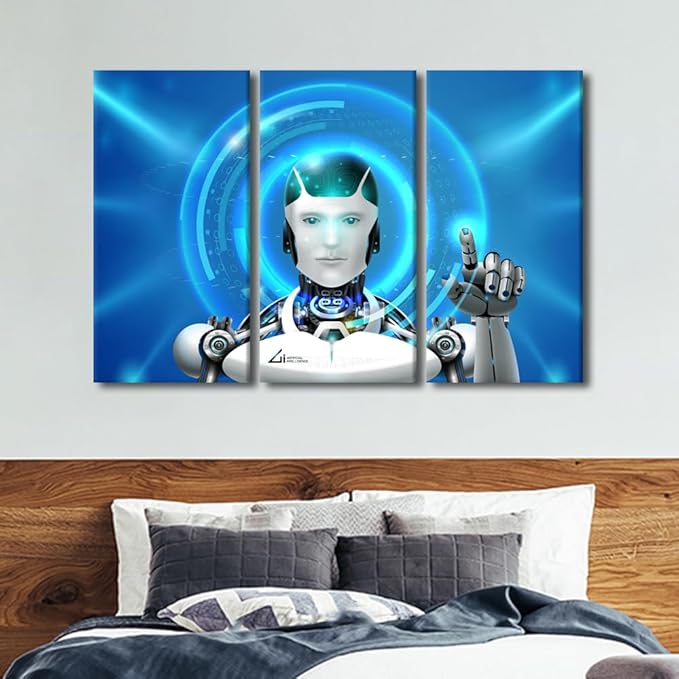 TUMOVO AI Artwork for Home Walls AI Intelligence Pictures Print on Canvas Robot Painting 3 Pieces Wall Art AI Modern Artwork Giclee Posters Framed Ready to Hang, 60" Wx40 H