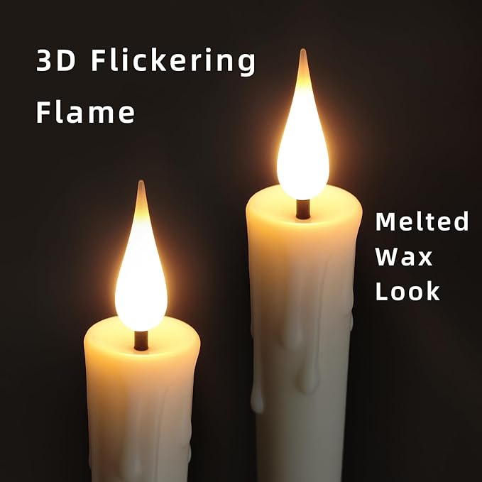 Flameless White Taper Candles with Remote Control, Battery-Operated LED Warm Light 3D Wick Lamp Window Decor Candles, 6-Pack, Christmas Home Decor, Wedding Decorations.