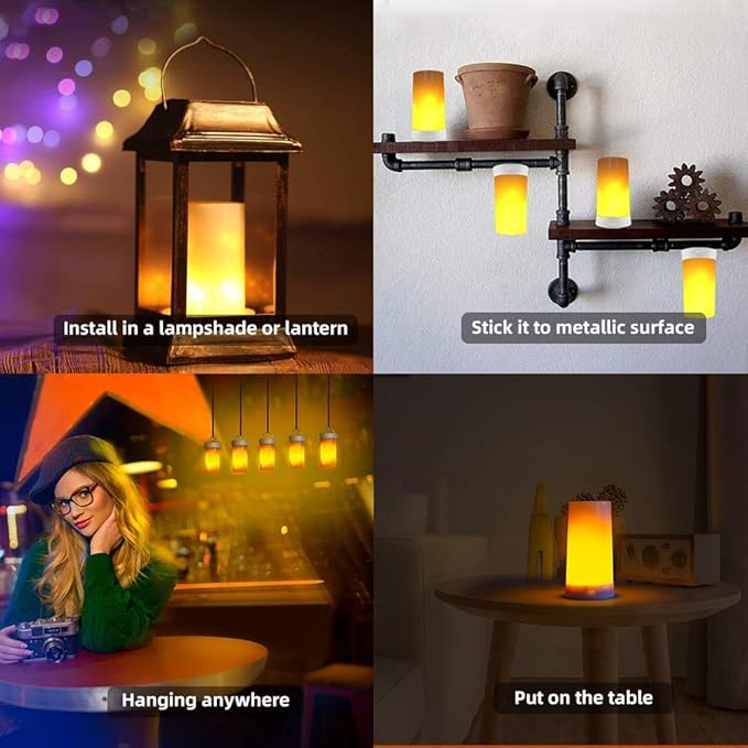 LED Flame Effect Fireplace Light with Remote & Timer, USB Rechargeable Battery Operated Flameless Candle Light for Room Party Bar Decor - 2 PCS
