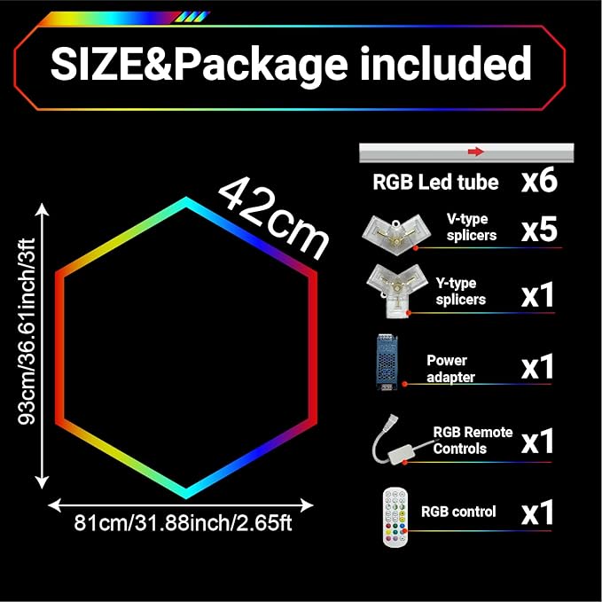 RGB Hexagon LED Lights, 356 Colors Mode w/Music Sync LED Garage Lights, Smart App & Remote Control, DIY Honeycomb Ceiling Light for Studio Gym Basement Decor (RGB 1 Hexagon)
