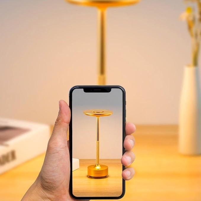 Cordless LED Table Lamp, Rechargeable Touch Control Desk Lamp Battery Operated Nightstand Night Light with Dimmable Brightness for Living Room, Home Office, Restaurant (Gold)