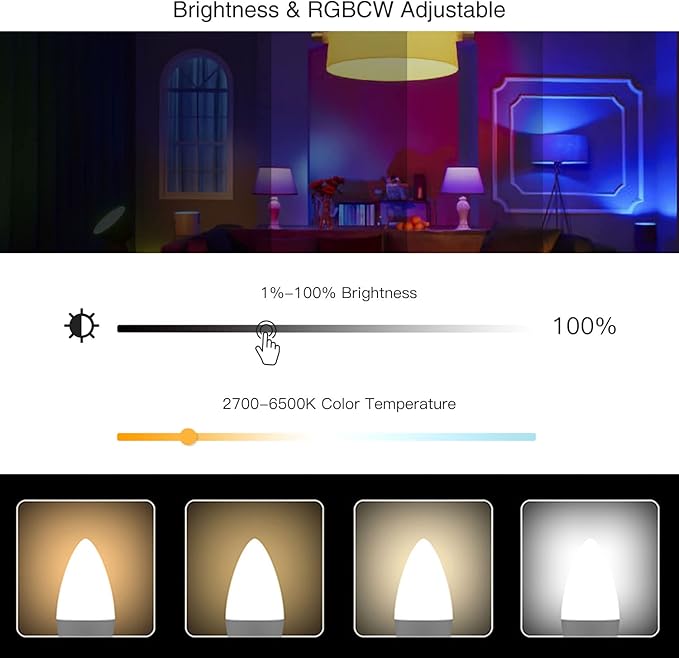 Smart Candelabra LED E12 Bulbs - Work with Apple HomeKit, Wi-Fi Dimmable Chandelier Light Bulbs (4 Pack) - 5W (40W Equivalent), 450LM - Compatible with Alexa, Google Home and SmartThings