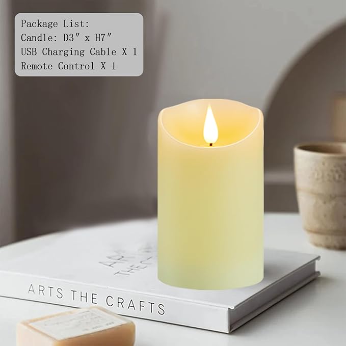 Flickering Flameless Candles with Rechargeable Battery, Electronic Candles with Remote and Timer, led Pillar Candles Real Wax Wick, led Candles for Home, Wedding, Halloween, Christmas 3" x 7"