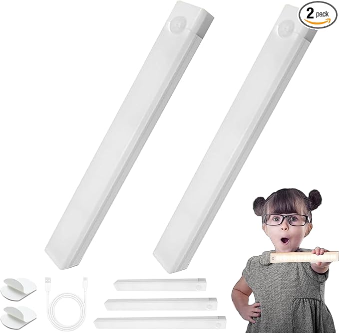 2025 Upgraded Punch-Free Smart Sensor Magnetic Rechargeable LED Lights, Rechargeable Motion Sensor Light, Wireless Motion Sensor Indoor Lights, Stick On Lights for Kitchen/Stairs (2PC-White, 11.8in)