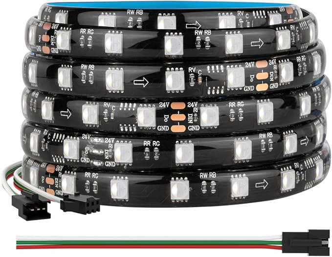 BTF-LIGHTING WS2814 IC RGBW RGB+Cool White (Similar WS2812B) Addressable DC24V 16.4FT 60LED/m 10pixel/m Flexible 4 Colors in 1 Dream Color LED Strip IP65 for Home Decor (No Adapter or Controller)