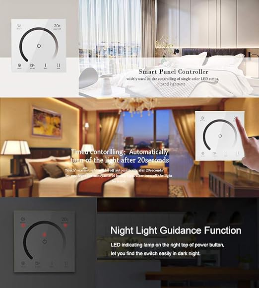 AMKI LED Wall Switch Dimmer,LED Controller,Wall- Mounted Plastic Cover Touch Panel Switch for DC12V-24V 3528 2835 5050 Single Color LED Strip Lighting(Single Color)