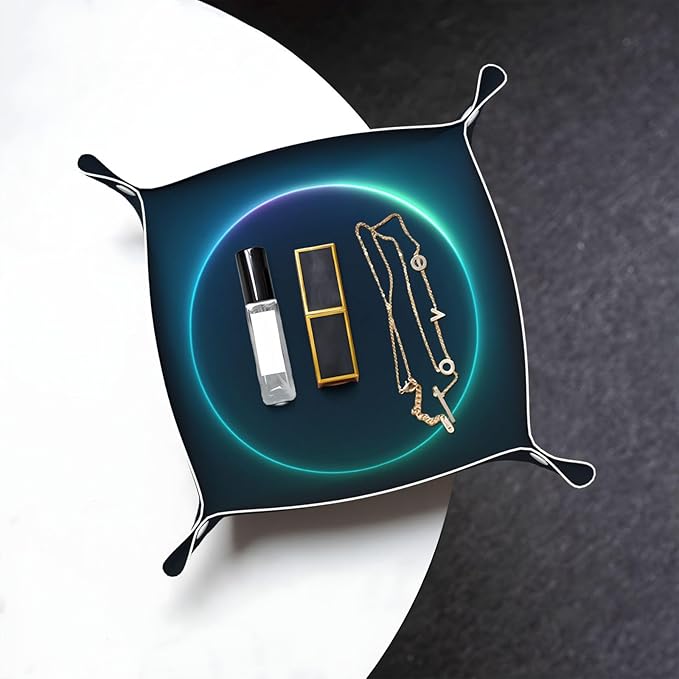 Minimal Neon Glow Valet Tray Leather Portable Tray Desktop Storage Organizer Bedside for Men Women Jewelry Keys Coin Candy Sundries