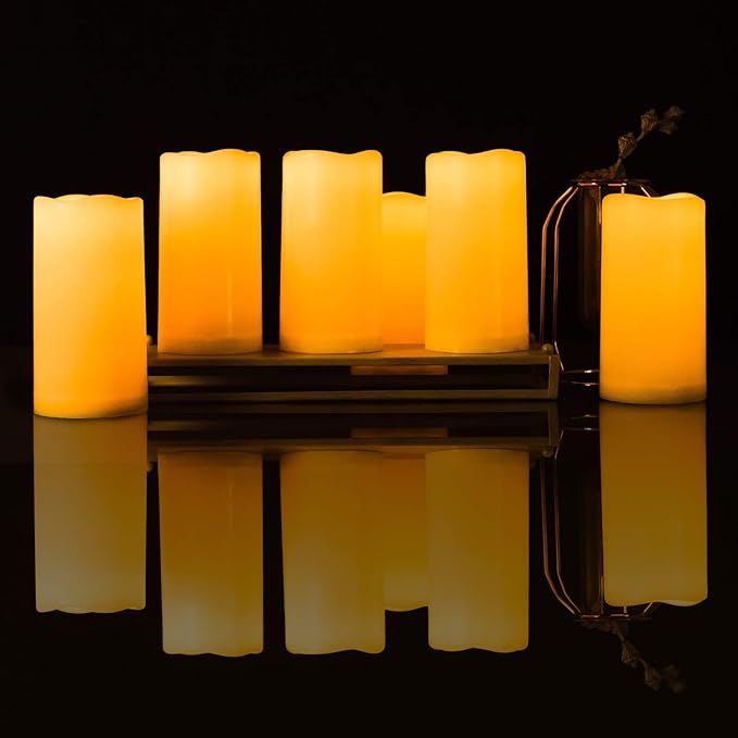 Amagic 3" x 6" Waterproof Outdoor Flameless Candles, Battery Operated Candles with Remote and Timer, Flickering LED Pillar Candle for Outside Patio Garden and Indoor Home Decor, Ivory, Set of 2