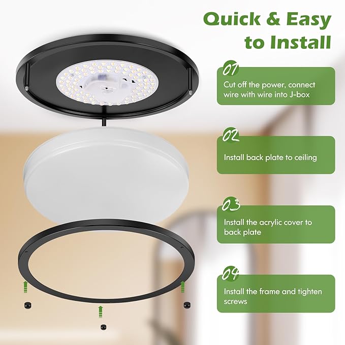 GoBright 13 inch Dimmable LED Ceiling Light Fixture, 36W Super Bright 3600 Lumens Black Flush Mount Light Fixture, 2700K-6500K Adjustable Ceiling Lights for Bedroom, Kitchen, Bathroom, 1-Pack