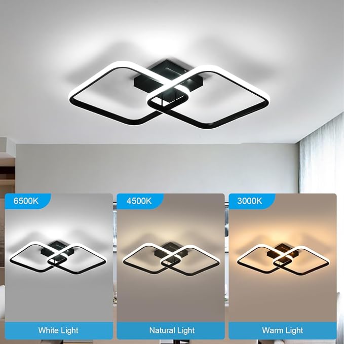 DELIPOP 25 Inch Modern Ceiling Light, 40W Sqaure LED Ceiling Light 3000k/4500k/6500k 3 Color Temperatures Adjusted Flush Mount Ceiling Light for Hallway Bedroom Bathroom Living Room