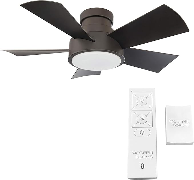 Vox Smart Indoor and Outdoor 5-Blade Flush Mount Ceiling Fan 38in Bronze with 3000K LED Light Kit and Remote Control works with Alexa, Google Assistant, Samsung Things, and iOS or Android App