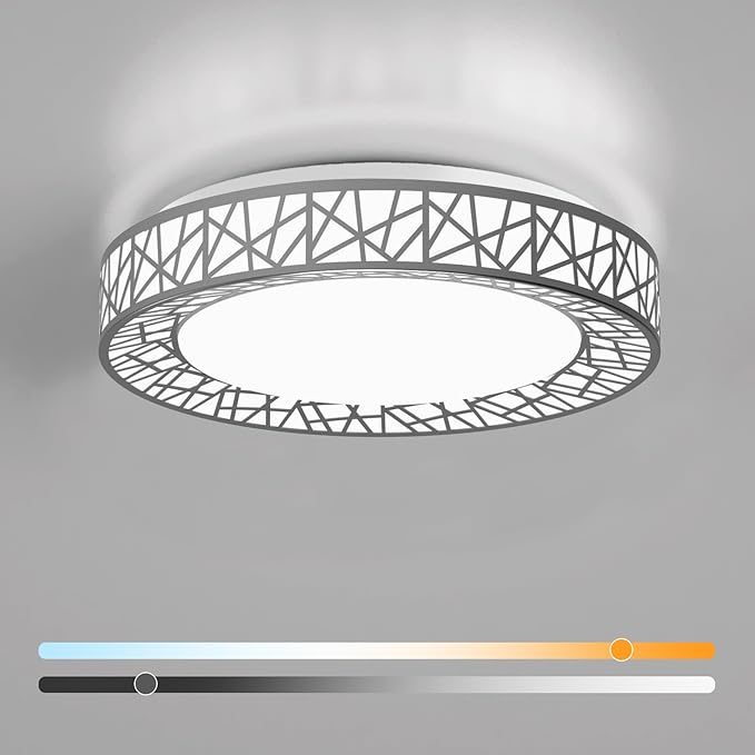 14 Inch Flush Mount Ceiling Light, Modern Brushed Nickel LED Ceiling Light Fixture, 24W 2400LM 2700-6500K Adjustable, Dimmable Ceiling Lights for Bedroom, Kitchen, Hallway, Bathroom, ETL