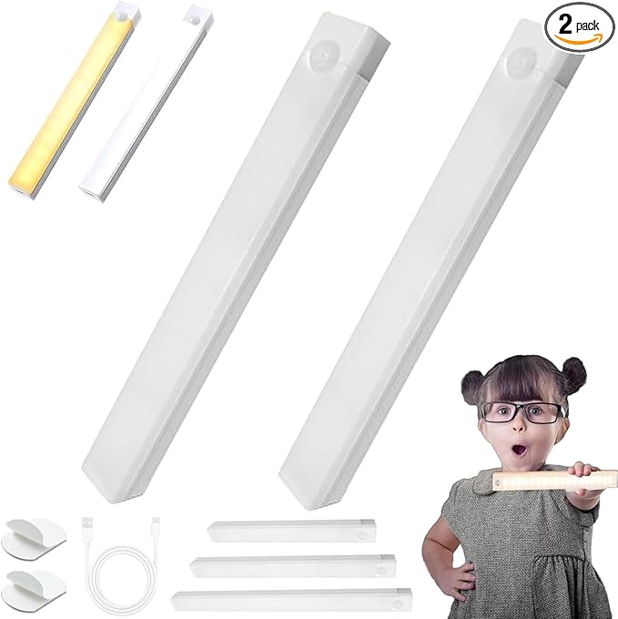 2025 Upgraded Punch-Free Smart Sensor Magnetic Rechargeable LED Lights, Rechargeable Motion Sensor Light, Wireless Motion Sensor Indoor Lights, Stick On Lights for Kitchen/Stairs (2PC-3 Color, 3.9in)