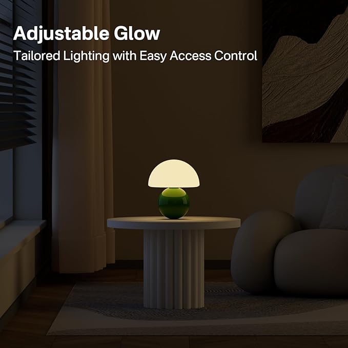 Mushroom Lamp Table Lamp for Bedroom,Desk Bedside Small Lamps for Living Room Night Stands,Mushroom Decor Cute Mini Modern Mid Century Lamps,Unique Aesthetic Living Room Decor(Dark Green)