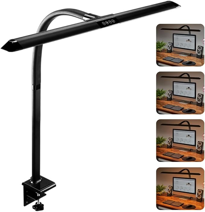 UPLIFTDESK Sliding Flex Clamp Lamp – LED Office Desk Lamp with Clamp with 6 Brightness Levels and 4 Color Temperatures, Great Work from Home and Office Accessories (Black)