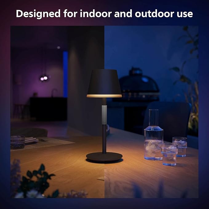 PHILIPS Hue Go Smart Portable Table Lamp, 1 Pack, Black, White and Color Ambiance LED Color-Changing Light, Smart LED Lamp For Indoor and Outdoor Use, Control with Hue App or Voice Assistant