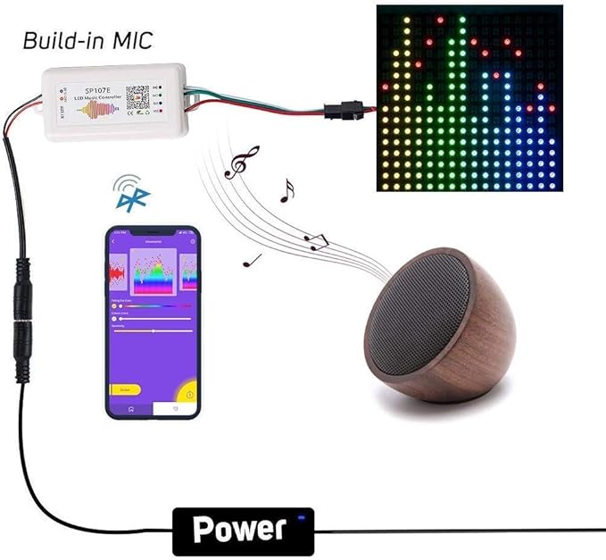 VIPMOON SP107E Music Bluetooth Led Controller for WS2812B WS2811 WS2813 WS2815 SK6812 Addressable Led Lights