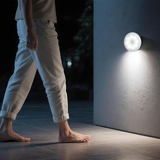 Motion Sensor Night Light Rechargeable, Magnetic Puck Lights, 3 Modes & Dimmable, Motion Sensor Stair Lights Indoor for Bedroom Bathroom Kitchen Hallway Cruise (White Light)