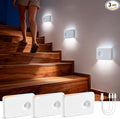 3 Pack Wireless Rechargeable Motion Sensor Stair Light, Smart Led Motion Activated Battery Operated Night Lights, RGBW Stick On Closet Lamp Indoor for Step Cabinet Hallway Bathroom Stairway
