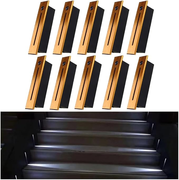 10Pcs Modern Stairway Lights LED Lights for Stair Railing Embedded LED Step Lighting 3W AC85-265V Not Waterproof, for Stair/Decks/Steps/Hallway/Movie Theater Corridor 3000K Brushed Gold