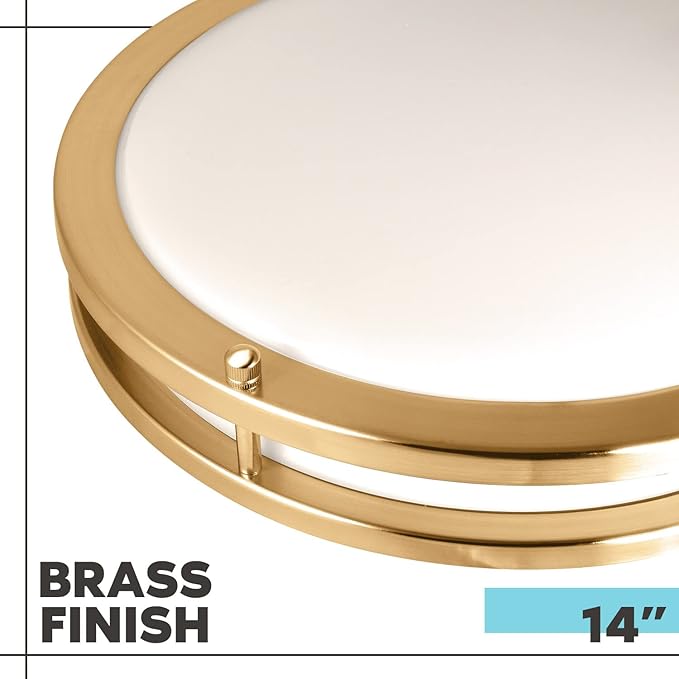 LUXRITE 14 Inch LED Flush Mount Ceiling Light, 5 Color Selectable 2700K | 3000K | 3500K | 4000K | 5000K, Dimmable Ceiling Light Fixture, 18W, 1440 Lumens, Energy Star, ETL Listed, Brushed Brass