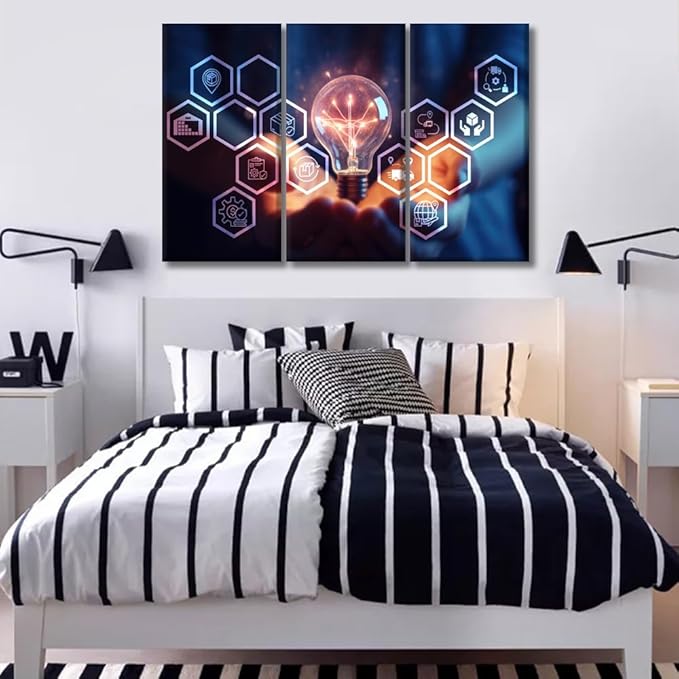LSIUHWUWI Modern Wall Art 3 Panel AI Logistic Management Concept Pictures Print on Canvas for Wall Art Decoration, Wooden Frame Artwork Ready to Hang 20x40inchx3