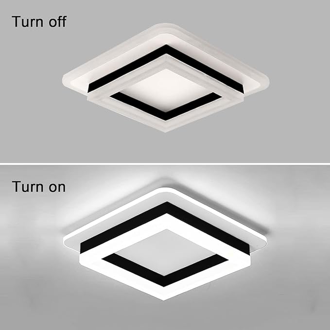 Motion Sensor LED Ceiling Light Indoor, 24W Black Mount Motion Activated 7.87inch Flush Mount Lighting Fixture for Closet Laundry Bathroom Hallway Stair Porch Basement, Cool White