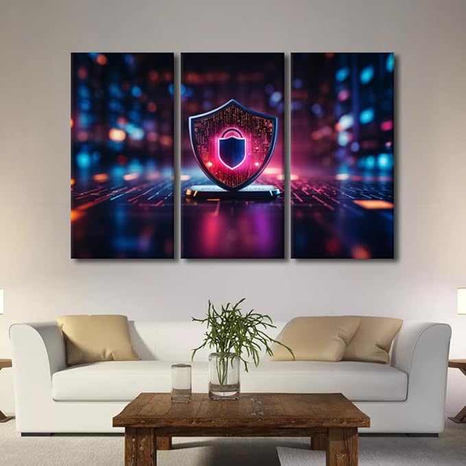 TUMOVO Wall Art for Living Room, Protect Business and Financial Transaction Data From Cyber Attack Pictures Print On Canvas Wall Art for Living Room Bedroom Wall Decoration, 60" Wx40 H