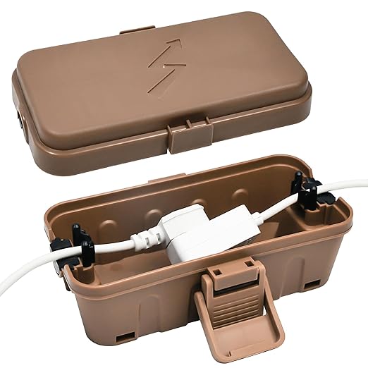 Hrensaw Small Weatherproof Electrical Connection Box(6 x 3.5 x 2.2inch),Outdoor Electrical Box,Waterproof Extension Cord Covers for Plug, Extension Cables, Holiday Lights,Brown