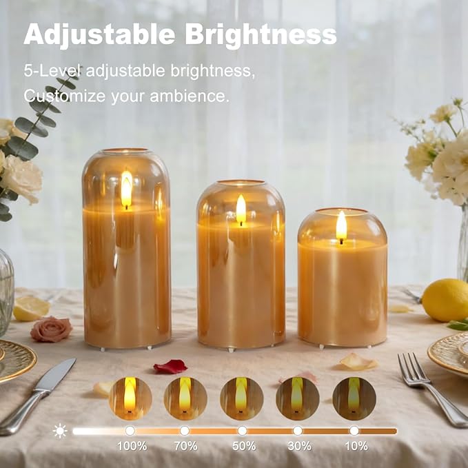 3Pcs LED Candle Set Rechargeable with Remote Control,Clear Glass Flameless Candles,Candle Lights for Home Decor, Bedroom, Bathroom Accessories，Pumpkin Fake Candles for Halloween