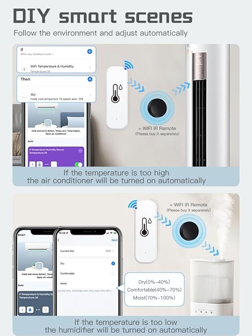 Zigbee Temperature and Humidity Sensor, Wireless Thermometer for Home Automation, Remote Monitoring, Compatible with Hub/Gateway Devices with Zigbee Hub Built-in