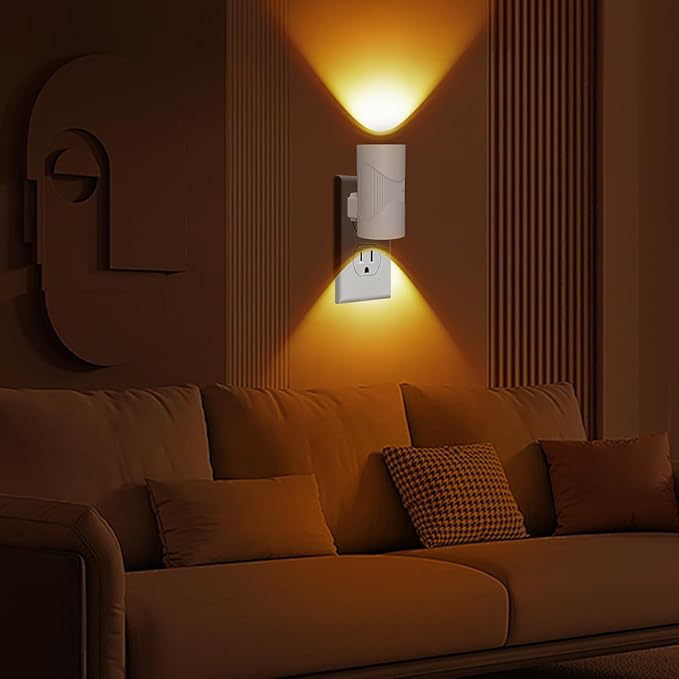LED Motion Sensor Night Light Plug in, Dimmable LED Night Light with Dusk to Dawn Light Sensor, Soft White 3000K, Auto On/Off Nightlight (Light Sensor Night Light)