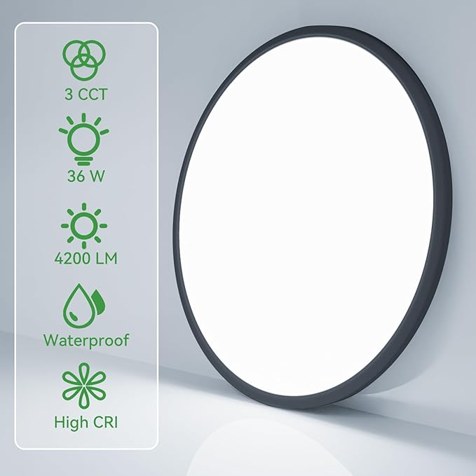hepside 15.8INCH Big Dimmable Flush Mount Ceiling Light Fixture Black, 3CCT 3000/4500/6000K Ceiling Lamp, 36W 4200LM Super Bright Low Profile Light for Bedroom, Kitchen, Bathroom, Hallway