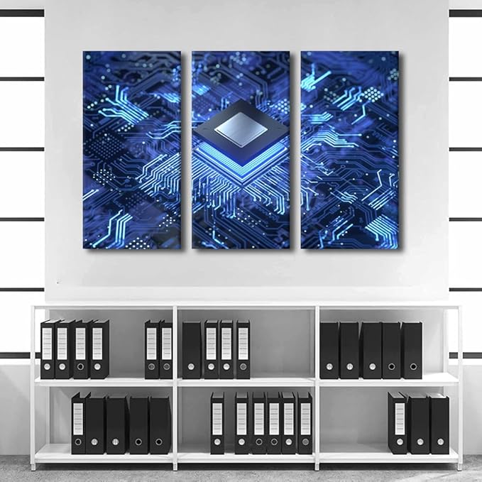 3 Pieces Smart Chip Canvas Wall Art Painting CPU Concept Wall Decor for Living Room Pictures Print on Canvas Circuit Board Framed Modern Artwork for Home Bedroom Decorations Ready to Hang(24" Wx36 H)