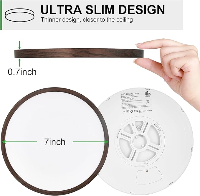 LED Flush Mount Ceiling Light: 7 inch 1Pack Super Slim Dimmable & 5CCT (2700-6500K) Kitchen Lighting Fixtures Ceiling - 12W Walnut Low Profile Ceiling Lamp for Bedroom Garage Hallway