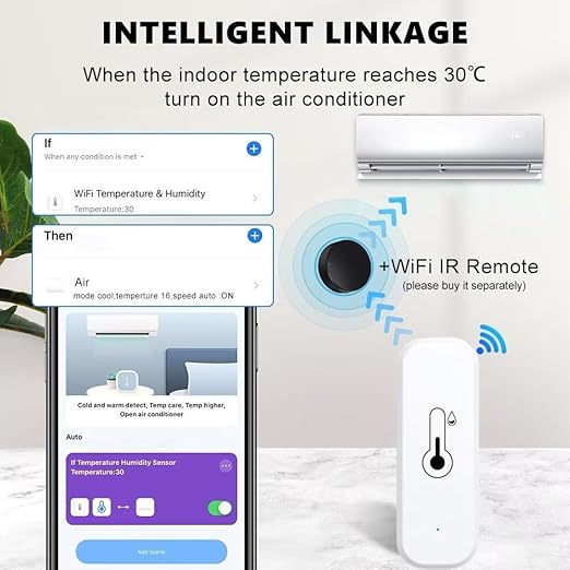 WiFi & Bluetooth Temperature and Humidity Sensor,No Hub Required,Compatible with Alexa and Google Home,for Home, Baby Rooms,Greenhouses Accessories, Garages, Office 1Pack(No Include Battery)