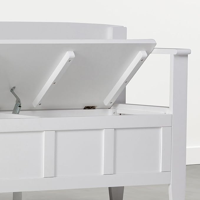 SIMPLIHOME Brooklyn Entryway Storage Bench - 48 inch Wide Solid Wood Storage Seat in Chantilly White, Contemporary Bench for Entryway or Living Room with Lift-Up Lid and Slatted Backrest