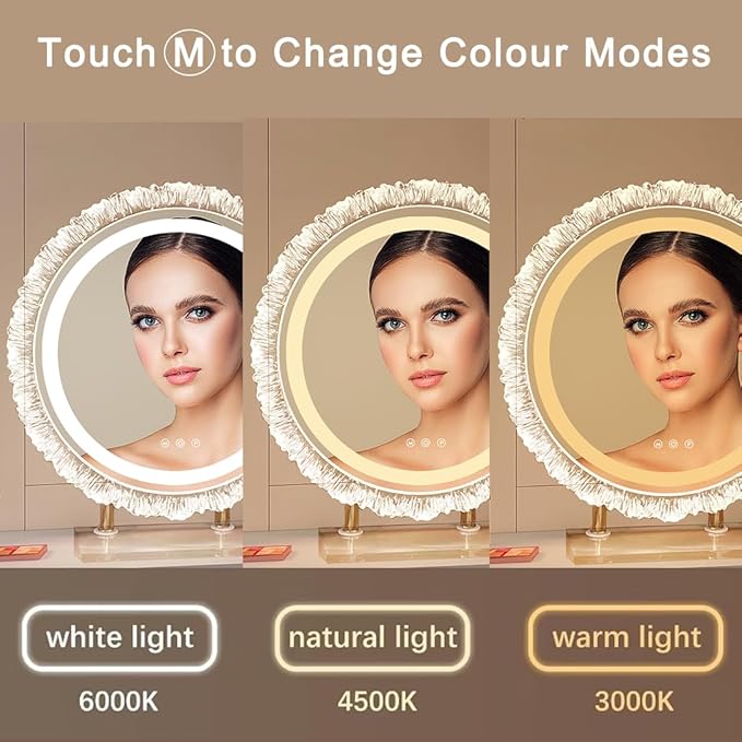Vanity Mirror with Lights, 20.87 * 23.62" LED Makeup Mirror, Lighted Makeup Mirror with Lights, Smart Touch Control Dimmable 3 Modes Light, Lighted Up Mirror for Makeup Desk