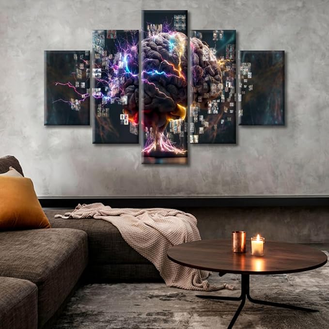 Smart Brain Pictures Canvas Wall Art for Living Room Colorful Human Brain Large Wall Art Human Brain Contemporary Home Decor Print On Canvas Ready to Hang for Bedroom Office (60"Wx40"H)