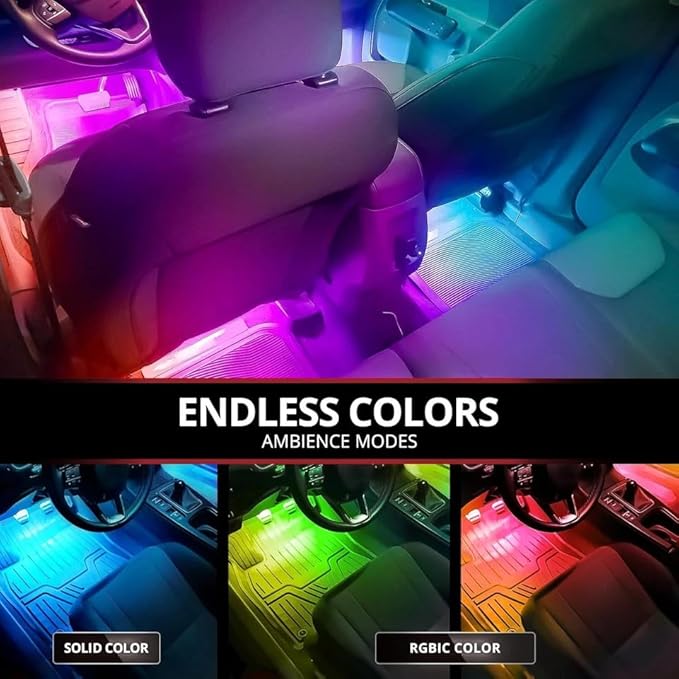 Car LED Strip Lights,72 LED Interior Strip Lights Dream Color RGB+IC with Smart APP Remote Control,Multicolor Footwell Under Dash Chasing Inside Light Kits Music Sync Mode,for Cars Truck ATV UTV