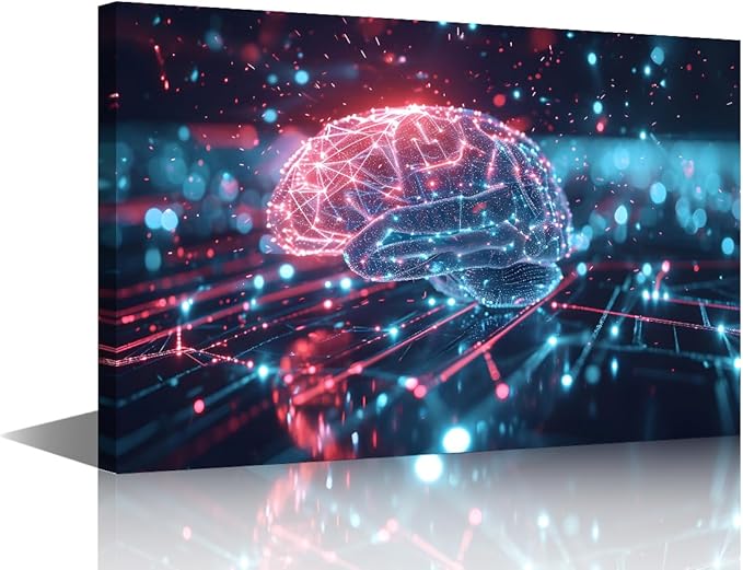 Futuristic Technology Canvas Paintings Wall Art Digital Human Brain Picture House Decorations Bedroom Art Work for Wall Decor Living Room Kitchen Home Decor Frame Ready to Hang 16"Wx24"Hx1 Panel
