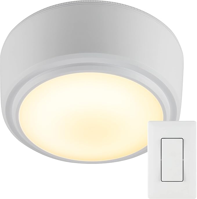 Energizer LED Ceiling Light Fixture, Battery Operated, Wireless Wall Switch Remote, 200 Lumens, Ceiling Light No Electricity, Perfect for Closets, Laundry Room, Garage, and More, 47485-T2