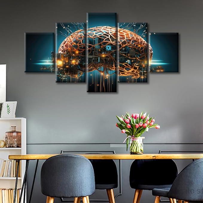Artificial Intelligence Wall Paintings for Living Room Brain Nervous System Modern Office Wall Art Wall Decor Brain Canvas Wall Art for Bedroom Artwork Decoration Framed Ready to Hang, (60"Wx32"H)